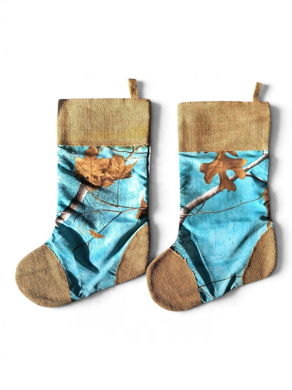 Set of 2 Realtree Teal Camo & Burlap Christmas Stockings